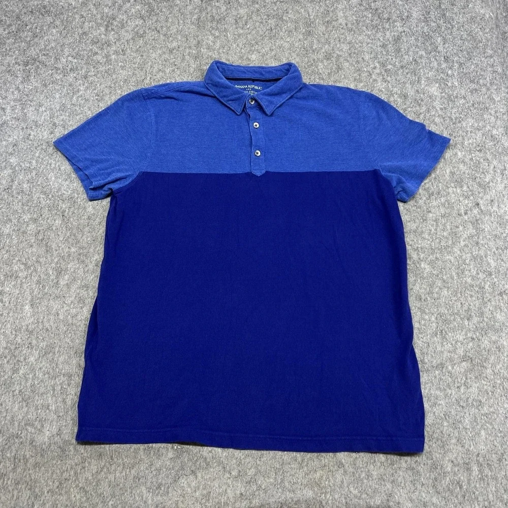 Banana Republic Polo Shirt Mens XL Blue Organic Cotton Pique Colorblock Casual